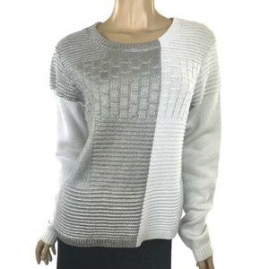 Leo & Sage New Sweater Light Gray Dark Metallic Gray Cotton Size L MSRP $218